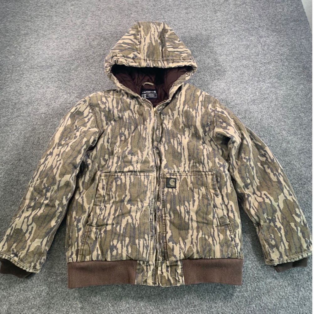 Carhartt Kids XL Camo Hooded Active Jacket Quilted Lined Tiger Stripe Camouflage